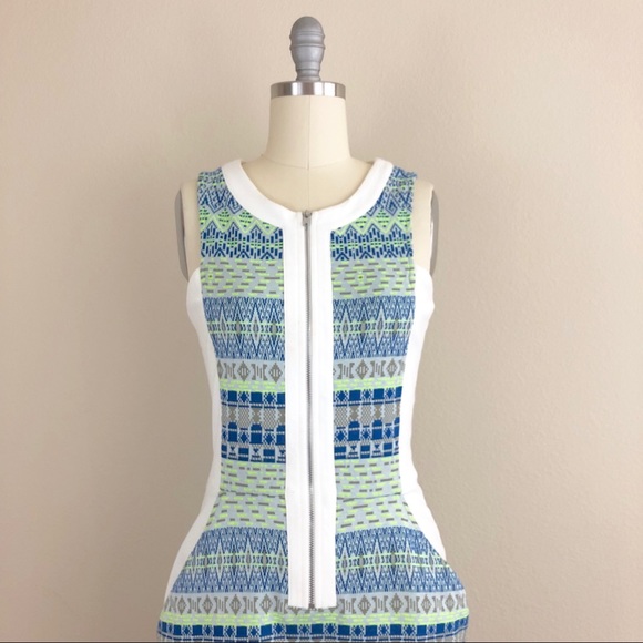 Ella Moss Geometric Print Front Zip Bodycon Dress - Picture 2 of 6